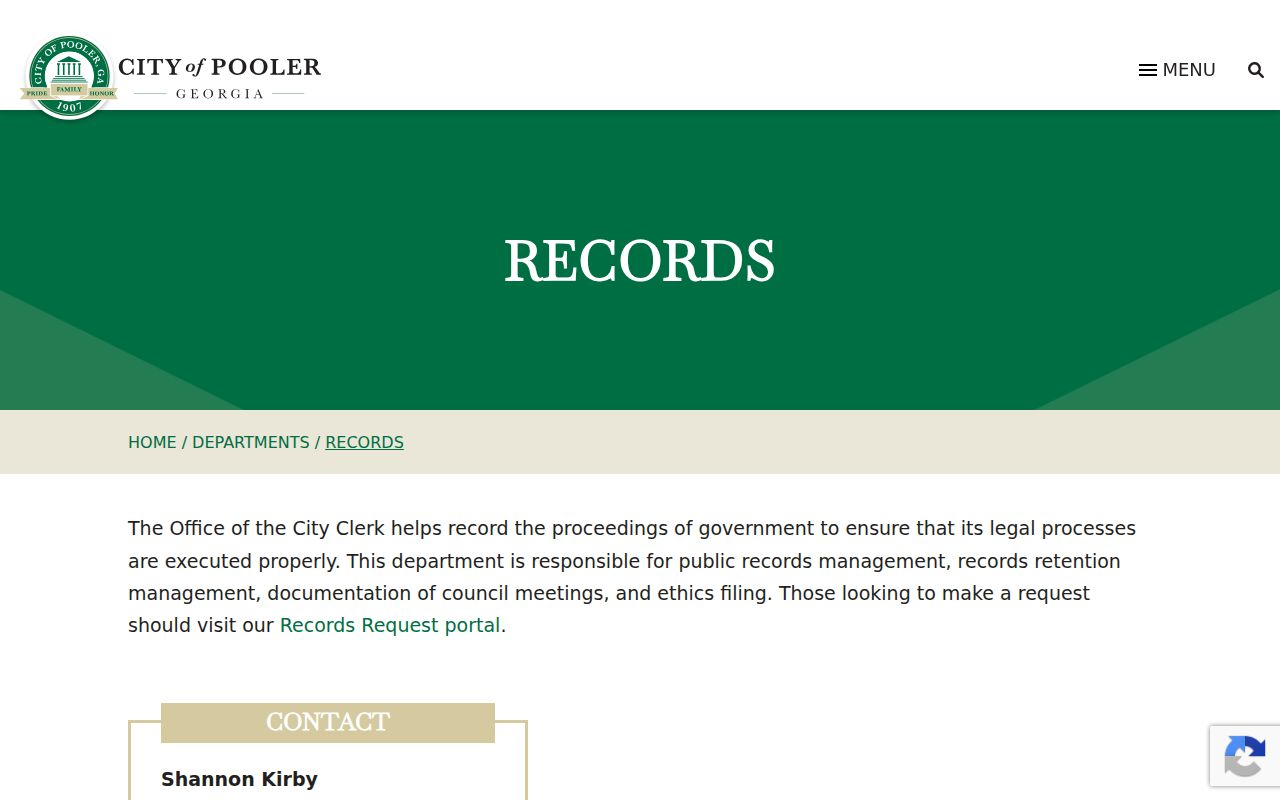 Pooler people search city clerk records request page