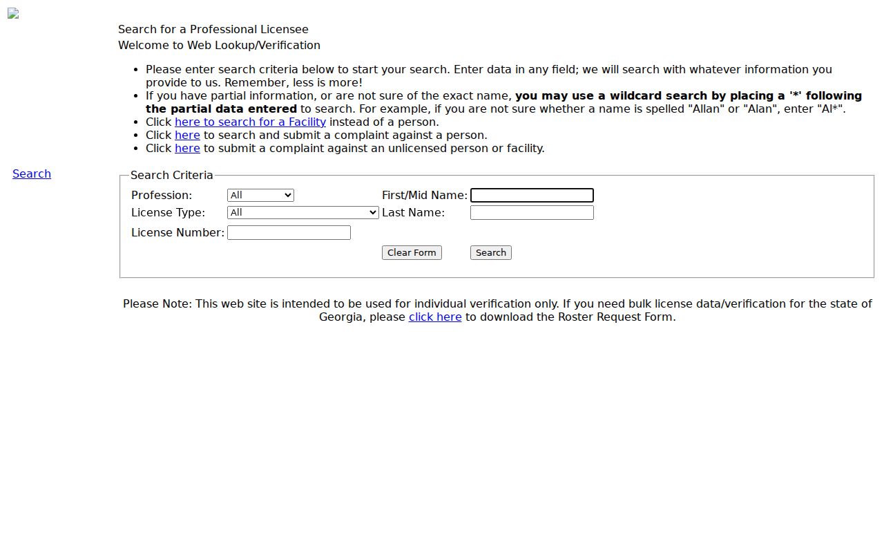 Pooler people search Georgia professional license verification