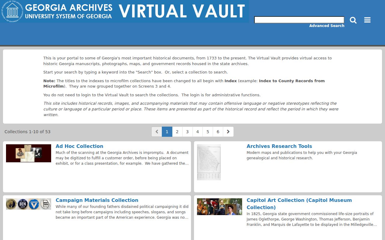 Pooler public records search in the Georgia Archives Virtual Vault