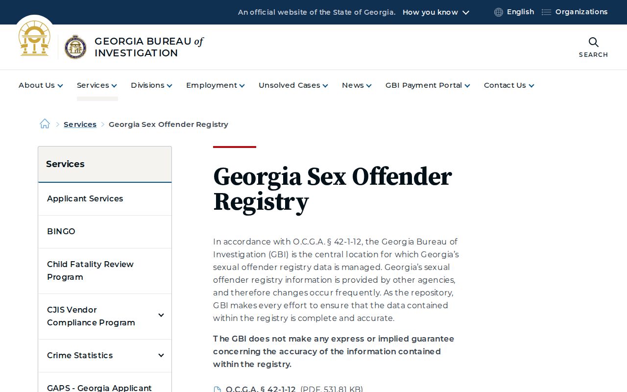 Pooler public records entry to the official Georgia offender registry